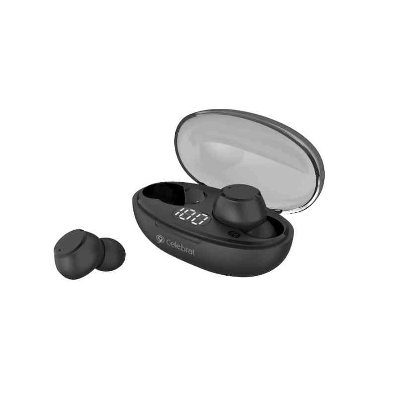 CELEBRAT earphones με θήκη φόρτισης TWS-W32, Black True Wireless, μαύρα