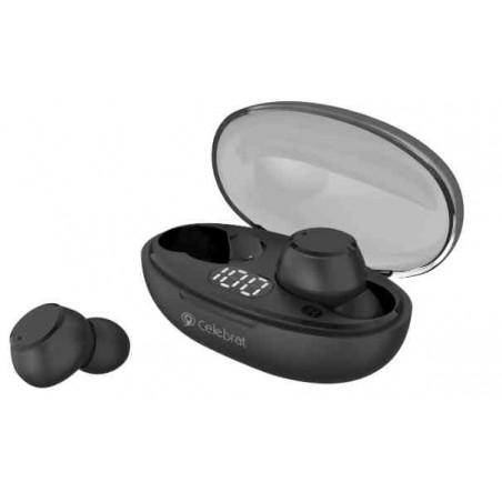 CELEBRAT earphones με θήκη φόρτισης TWS-W32, Black True Wireless, μαύρα